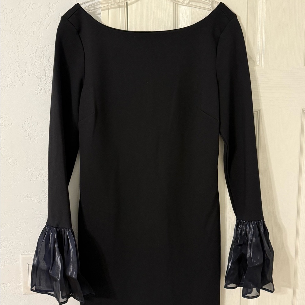 Elegant Staud Black Dress with Sheer Sleeves